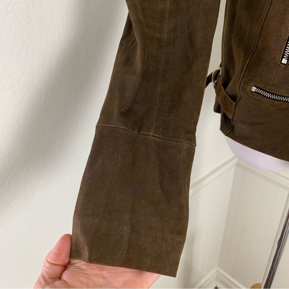 Sachin + Babi Leather Rabbit Fur Silk Jacket Brown Asymmetrical Zip - Picture 14 of 15